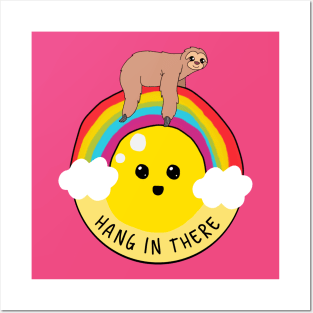 Hang in there sloth riding rainbow shirt Posters and Art